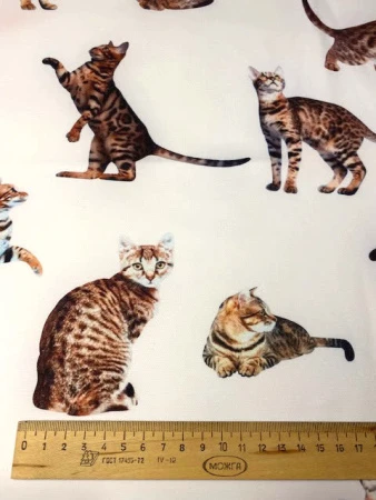 Креп "Кошечки" белый