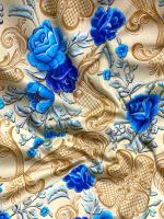 Батист СИНИЕ ЦВЕТЫ на бежевом