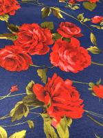 Трикотаж (милано) КРАСНЫЕ РОЗЫ синий полотно
