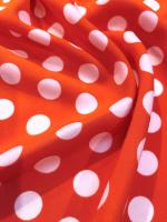 Поливискоза ГОРОШКИ БЕЛЫЕ на оранжевом