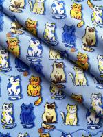 Штапель КОТЯТА фон голубой