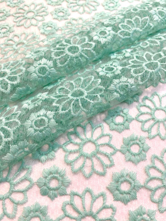 Кружевное полотно ЦВЕТОЧНОЕ АССОРТИ бирюза ткань