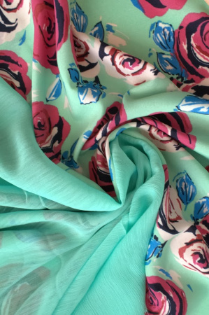 Креп плательно-блузочный МАЛИНОВЫЕ РОЗЫ мятный mix