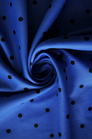 Бифлекс для купальников Черные горошки васильковый фон 3