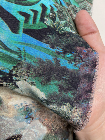 Шелк натуральный ЗАОБЛАЧНАЯ ФЛОРА зеленый