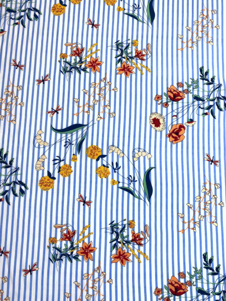 Штапель ЦВЕТЫ НА ПОЛОСКЕ