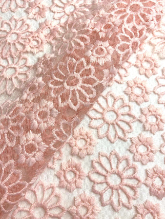 Кружевное полотно ЦВЕТОЧНОЕ АССОРТИ персик ткань