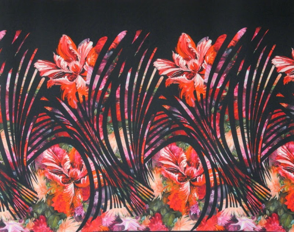 Трикотаж водолаз ИРИСЫ красные 3