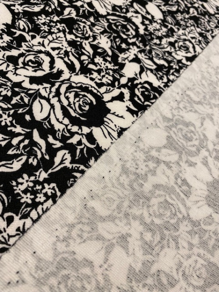 Трикотаж (милано) РОЗЫ ЧЕРНО-БЕЛЫЕ полотно