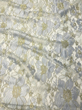 Кружевное полотно "Цветы луговые" припыленный голубой ткань