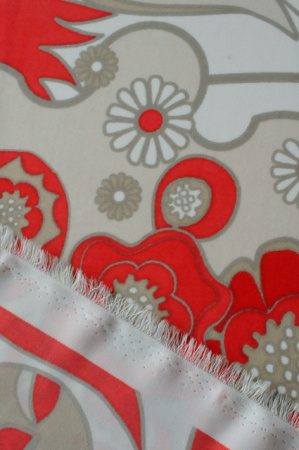 Креп плательно-блузочный ТЮЛЬПАНЫ Бежево-коралловые 2