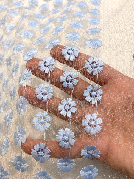 Кружевное полотно МЕЛКИЕ ЦВЕТОЧКИ голубой ткань