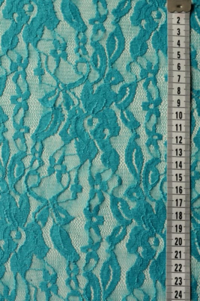 Кружево на сетке Бирюзовый узор яркая бирюза 2 Кружево на сетке Бирюзовый узор яркая бирюза 2