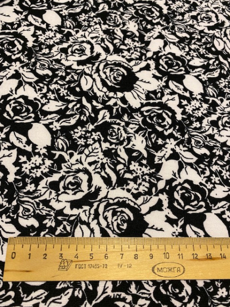 Трикотаж (милано) РОЗЫ ЧЕРНО-БЕЛЫЕ полотно
