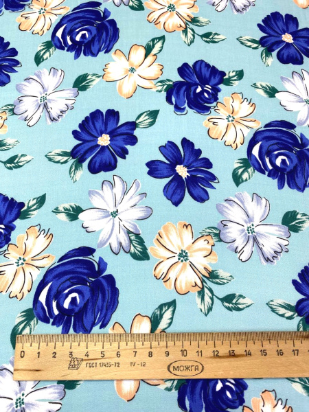 Вискоза ЦВЕТЫ НА БИРЮЗЕ