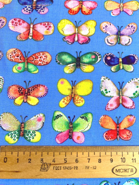 Штапель БАБОЧКИ фон голубой