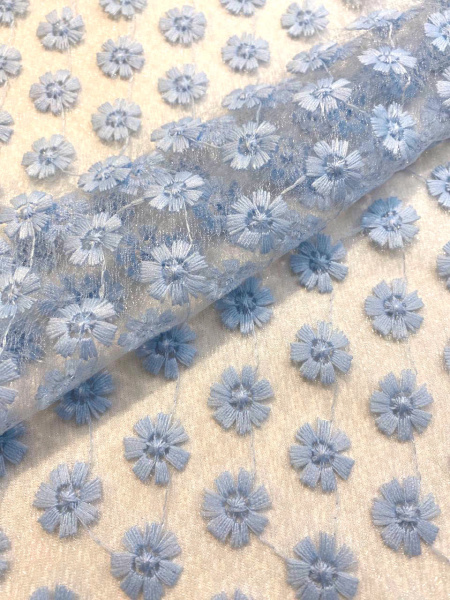 Кружевное полотно МЕЛКИЕ ЦВЕТОЧКИ голубой ткань
