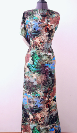 Шелк натуральный ЗАОБЛАЧНАЯ ФЛОРА зеленый