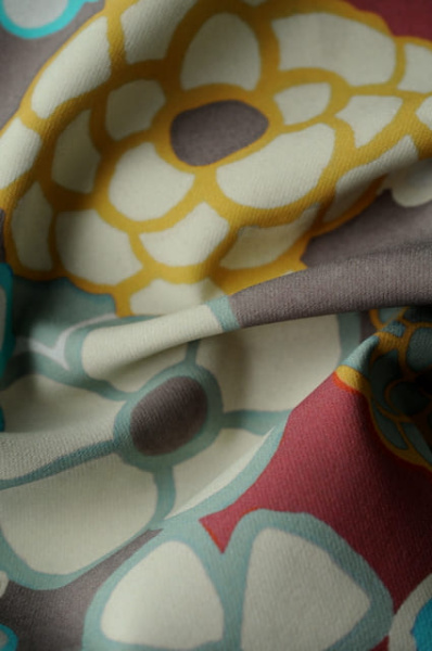 Креп плательно - костюмный Мишель горчично - бирюзовый 3