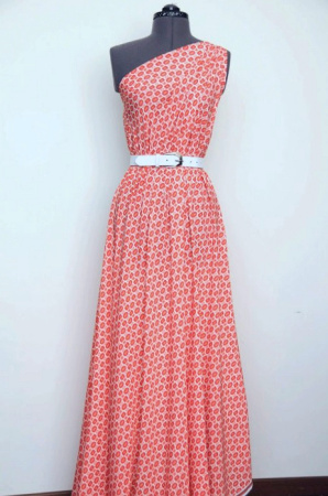 Креп плательно - блузочный КУБИКИ коралл