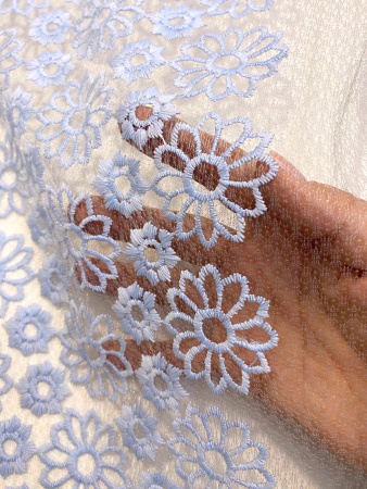 Кружевное полотно ЦВЕТОЧНОЕ АССОРТИ голубой ткань