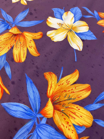 Плащевка ЦВЕТЫ на сиреневом фоне