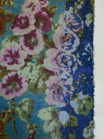 Вискоза ЦВЕТОЧНЫЙ УЗОР морская волна