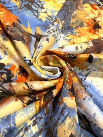 Трикотаж (Водолаз) "Времена года - Осень" бирюзово-голубой 