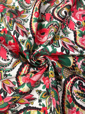 Джинс-стрейч ЦВЕТОЧНЫЙ ПЕЙСЛИ сливочный