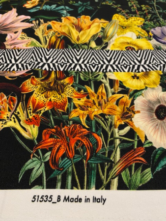 Креп плательно - костюмный ЭЛЬФИЙСКИЙ САД черный