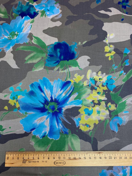 Хлопок МИЛИТАРИ В ЦВЕТАХ бирюза