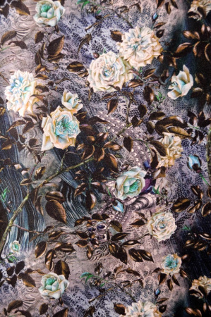 Шерсть плательная ЦВЕТЫ ШИПОВНИКА сине-бирюзовый