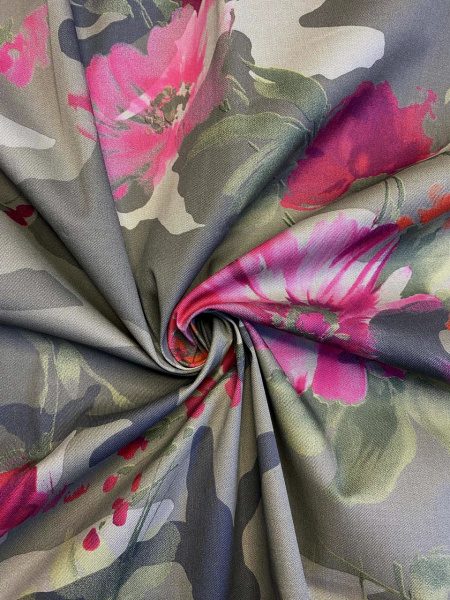 Хлопок МИЛИТАРИ В ЦВЕТАХ фуксия