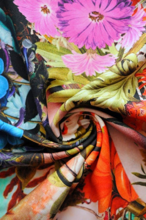 Трикотаж джерси ВЕСНА В ЦВЕТАХ фон нежная бирюза 3