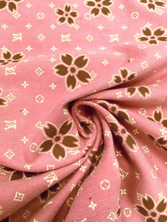 Микровельвет "Цветочки в стиле LV" припыленная роза ткани