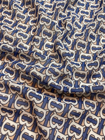 Креп - шифон МОНОГРАММА  синий