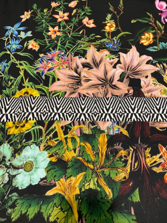 Креп плательно - костюмный ЭЛЬФИЙСКИЙ САД черный