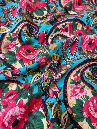 Джинс-стрейч ЦВЕТОЧНЫЙ ПЕЙСЛИ бирюза