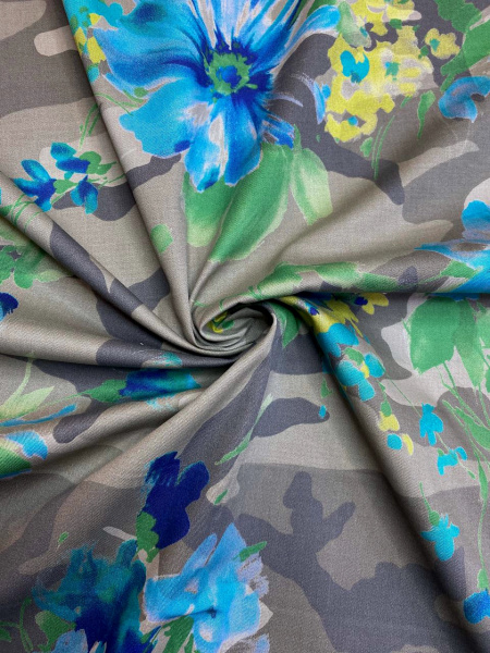 Хлопок МИЛИТАРИ В ЦВЕТАХ бирюза