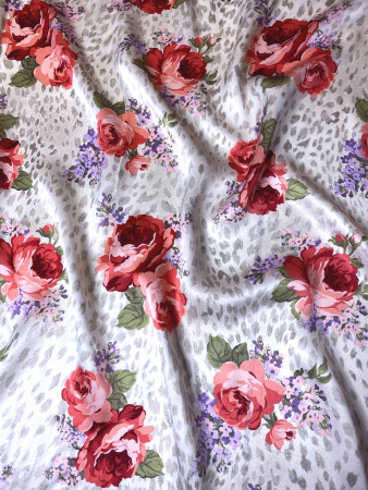 Шелк натуральный РОЗЫ НА ЛЕОПАРДЕ