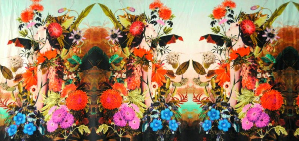 Трикотаж джерси ВЕСНА В ЦВЕТАХ фон нежная бирюза 5