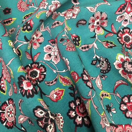 Шерсть плательная ЦВЕТОЧНЫЙ КОМПЛИМЕНТ изумруд ткани
