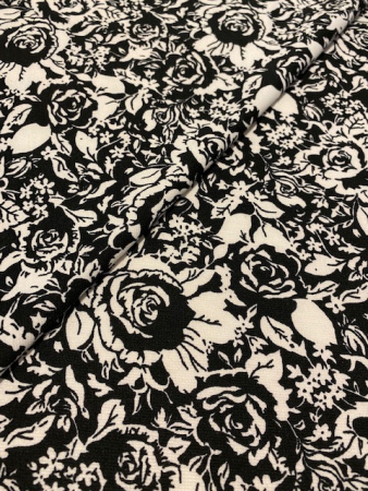Трикотаж (милано) РОЗЫ ЧЕРНО-БЕЛЫЕ полотно