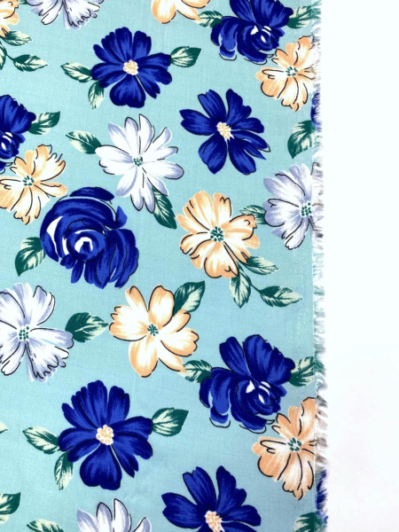Вискоза ЦВЕТЫ НА БИРЮЗЕ