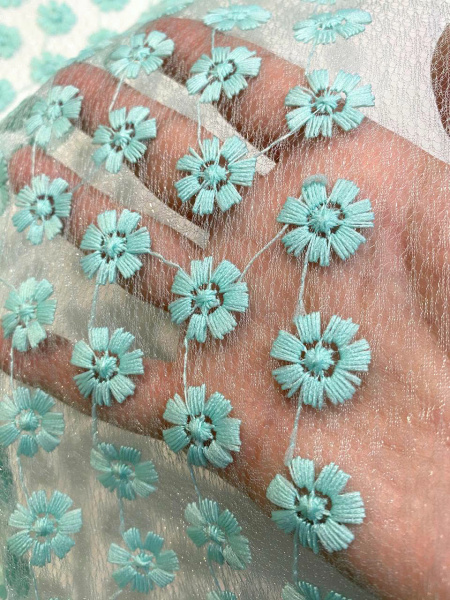 Кружевное полотно МЕЛКИЕ ЦВЕТОЧКИ бирюза Кружевное полотно МЕЛКИЕ ЦВЕТОЧКИ бирюза ткань