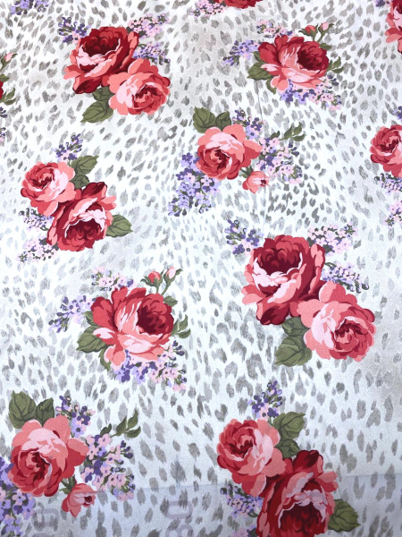 Шелк натуральный РОЗЫ НА ЛЕОПАРДЕ