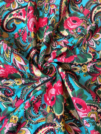 Джинс-стрейч ЦВЕТОЧНЫЙ ПЕЙСЛИ бирюза