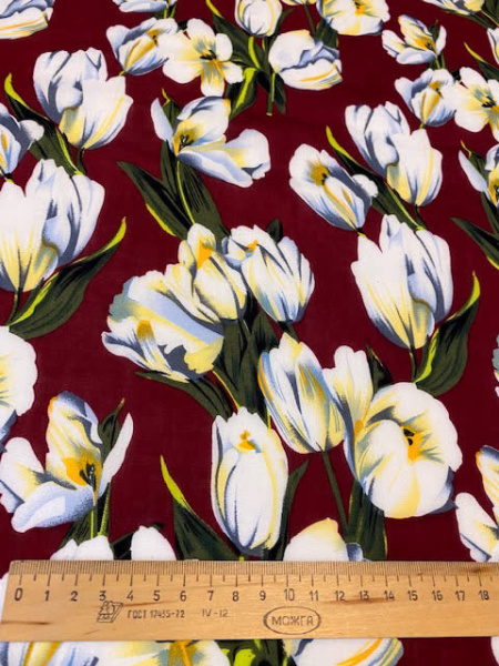 Штапель ТЮЛЬПАНЫ на бордовом