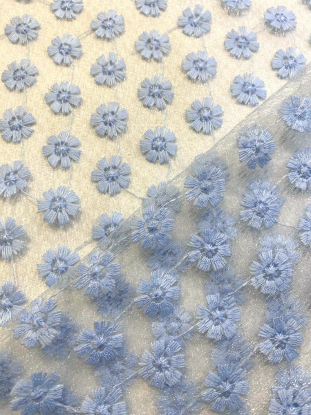 Кружевное полотно МЕЛКИЕ ЦВЕТОЧКИ голубой ткань
