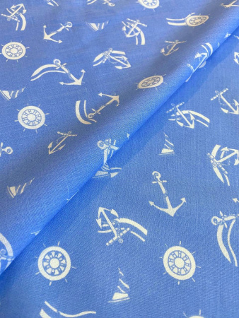Сорочечная ткань ЯКОРЯ голубая